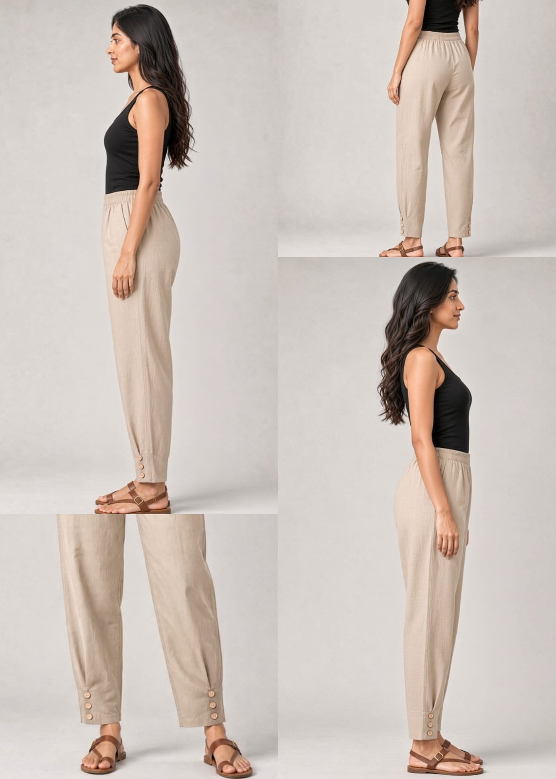 Beige Cotton Pathani Button Pant