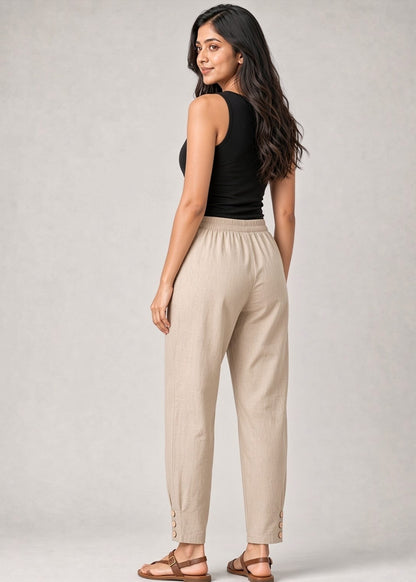 Beige Cotton Pathani Button Pant