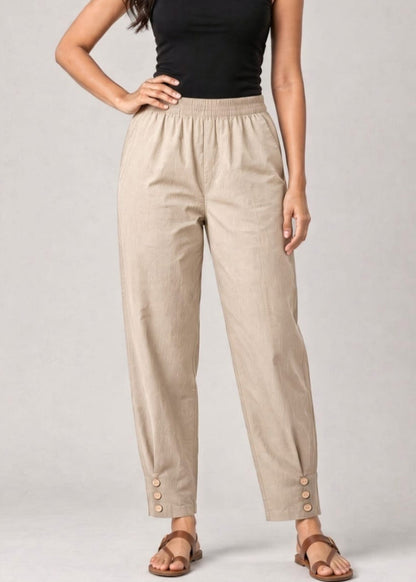 Beige Cotton Pathani Button Pant