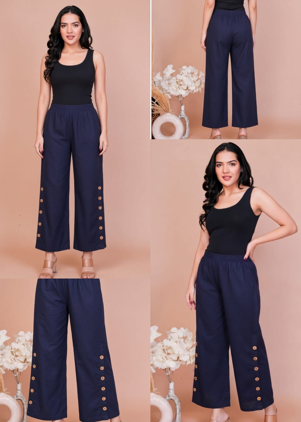 Side Button Deep Blue Denim Pant