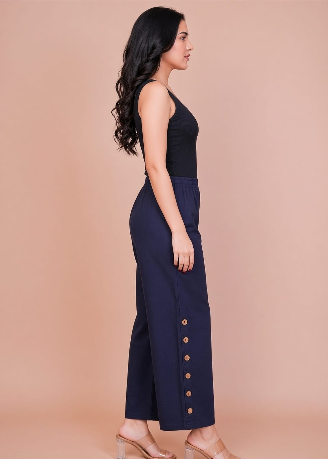 Side Button Deep Blue Denim Pant