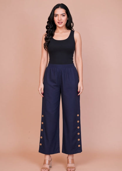 Side Button Deep Blue Denim Pant