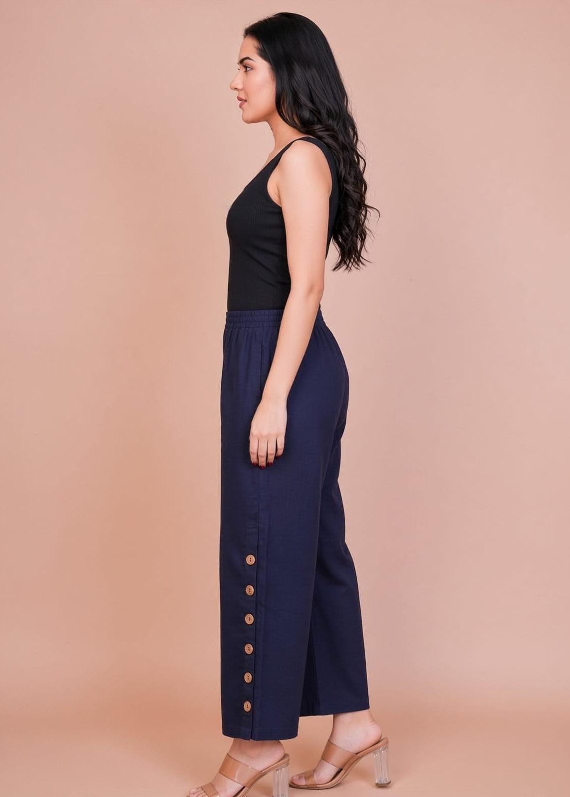 Side Button Deep Blue Denim Pant