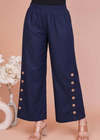 Side Button Deep Blue Denim Pant