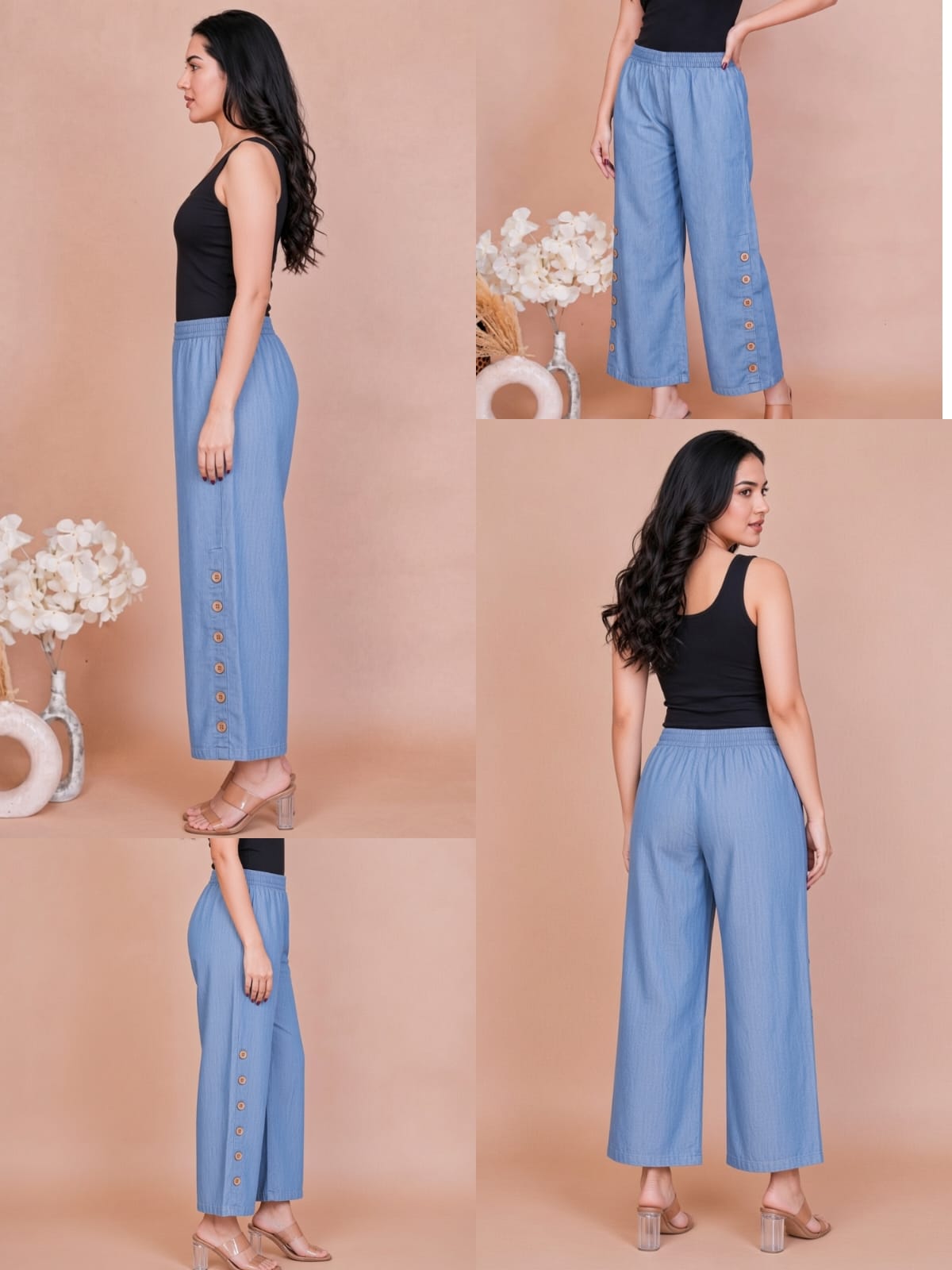 Side Button Ice Blue Pant