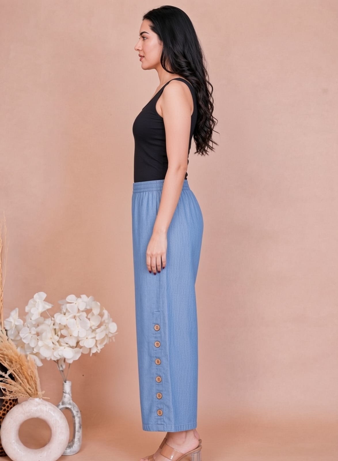 Side Button Ice Blue Pant