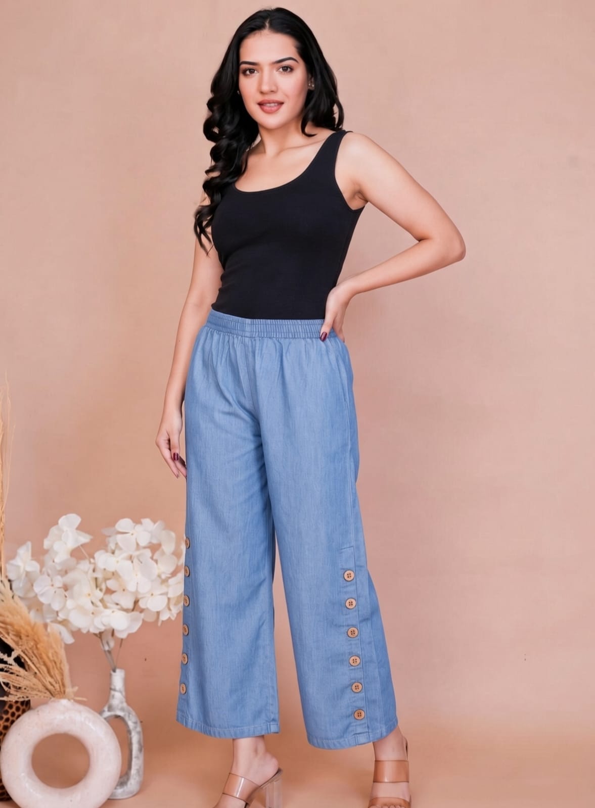 Side Button Ice Blue Pant