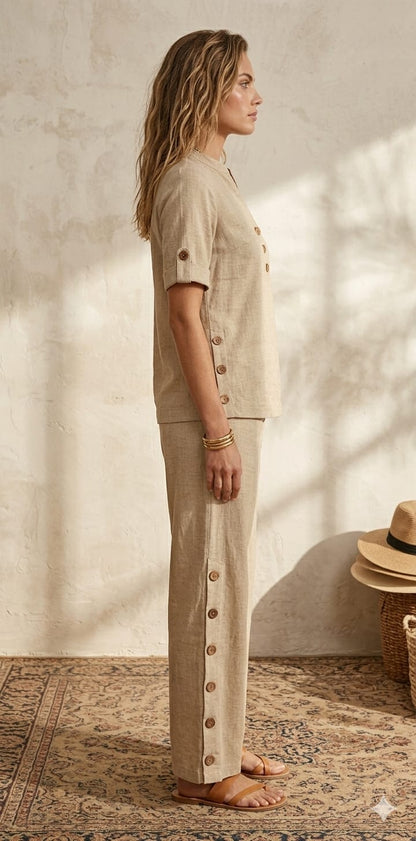 Beige Cotton Linen Co-Ord Set