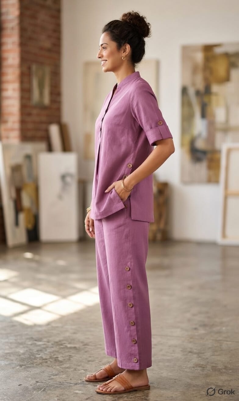 Onion Pink Cotton Linen Co-Ord Set