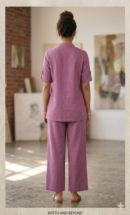 Onion Pink Cotton Linen Co-Ord Set