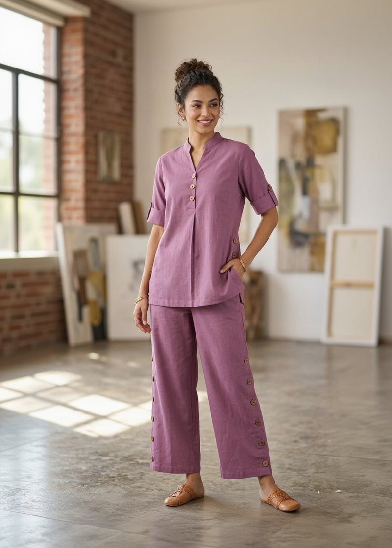 Onion Pink Cotton Linen Co-Ord Set