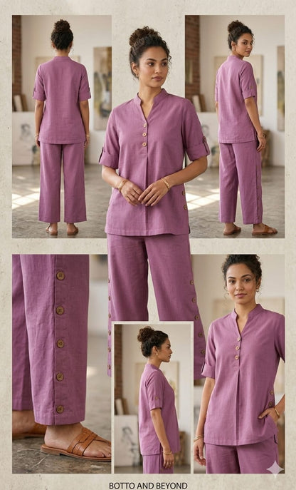 Onion Pink Cotton Linen Co-Ord Set