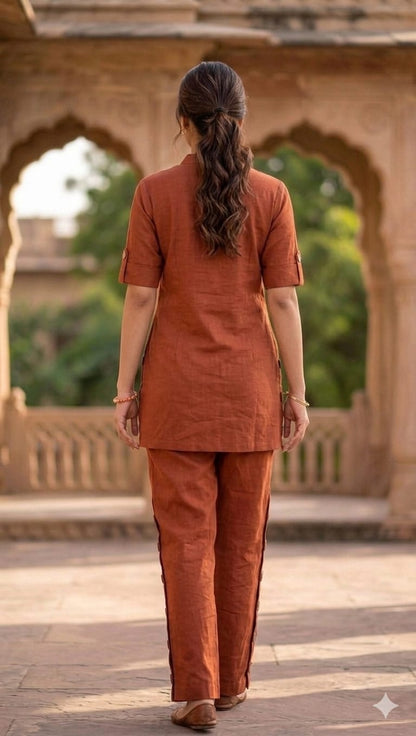 Rust Cotton Linen Co-Ord Set