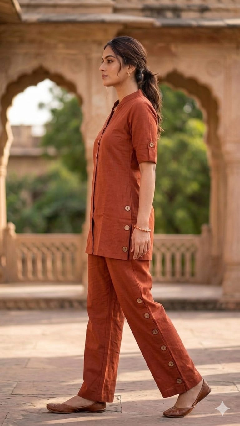 Rust Cotton Linen Co-Ord Set