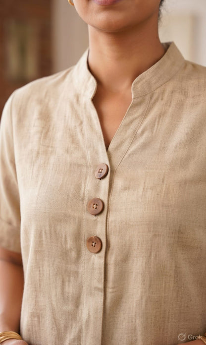Beige Cotton Linen Co-Ord Set