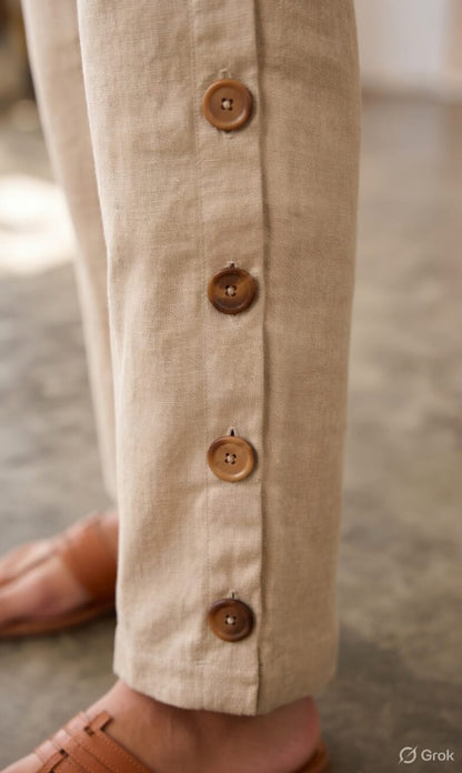 Beige Cotton Linen Co-Ord Set
