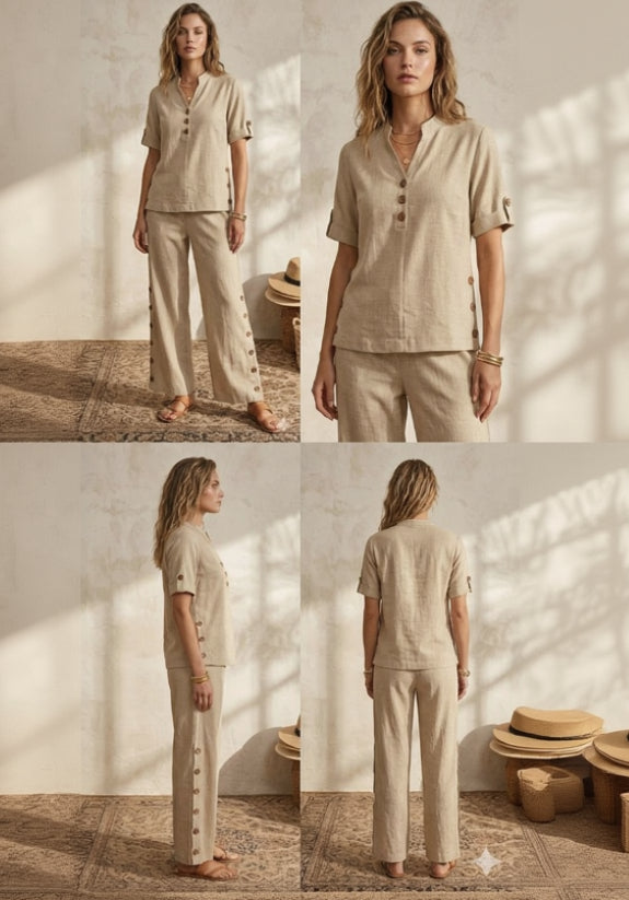Beige Cotton Linen Co-Ord Set