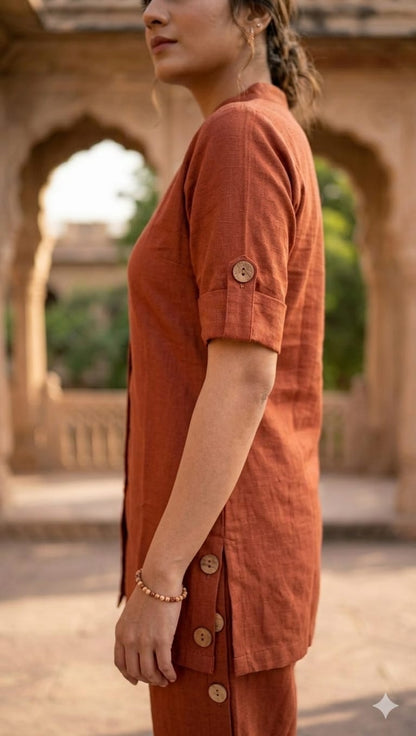 Rust Cotton Linen Co-Ord Set