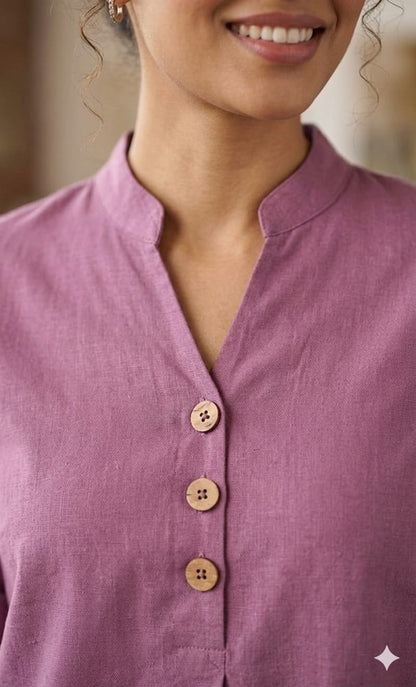 Onion Pink Cotton Linen Co-Ord Set