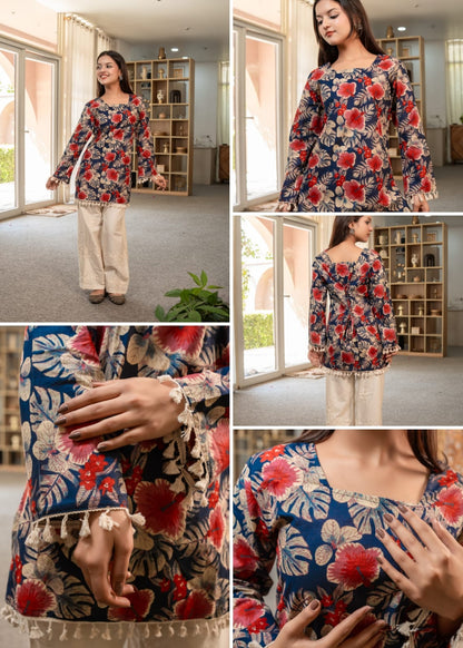Blue Floral Peplum Kurti