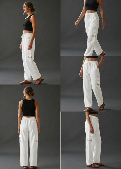 White Cotton Cargo Pant