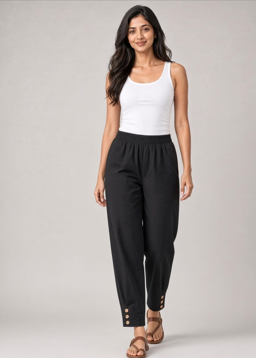 Black Cotton Pathani Button Pant