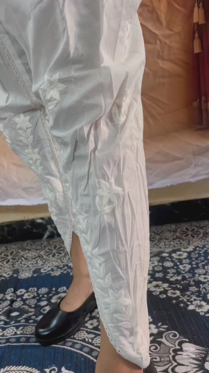 Embroidery  White Tulip Pant